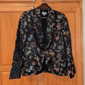 Vintage LaiLan Pure Silk Blazer Jacket Women size S /4 Black Gold Chinese Floral